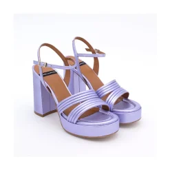 ANGEL ALARCON Amber - Sandalia De Tiras Metalizadas De Colores Con Tacon Ancho Y Plataforma Hot