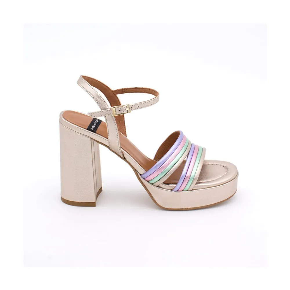 ANGEL ALARCON Amber - Sandalia De Tiras Metalizadas De Colores Con Tacon Ancho Y Plataforma Discount