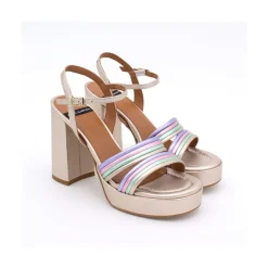 ANGEL ALARCON Amber - Sandalia De Tiras Metalizadas De Colores Con Tacon Ancho Y Plataforma Discount