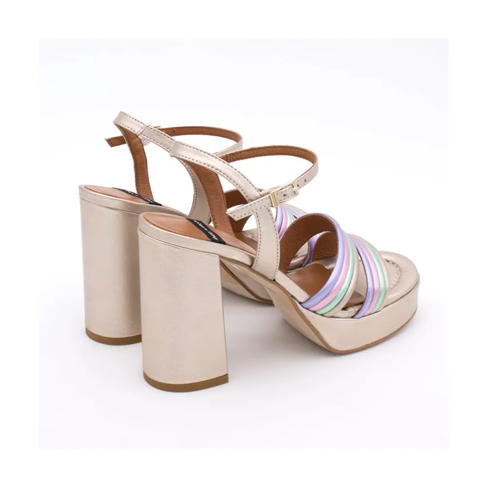 ANGEL ALARCON Amber - Sandalia De Tiras Metalizadas De Colores Con Tacon Ancho Y Plataforma Discount