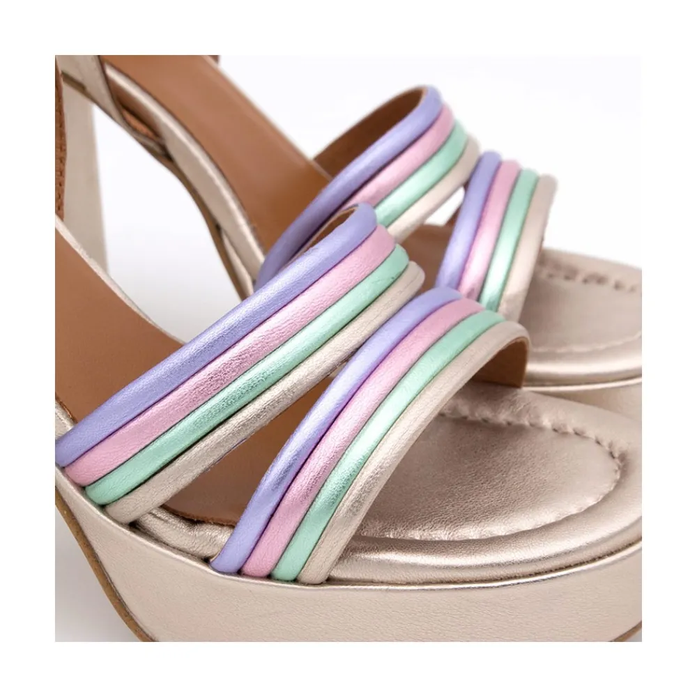 ANGEL ALARCON Amber - Sandalia De Tiras Metalizadas De Colores Con Tacon Ancho Y Plataforma Discount