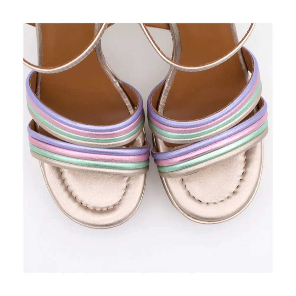ANGEL ALARCON Amber - Sandalia De Tiras Metalizadas De Colores Con Tacon Ancho Y Plataforma Discount