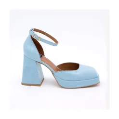 ANGEL ALARCON Anna - Zapatos De Piel Brillante Con Pulsera, Tacon Ancho Y Plataforma New