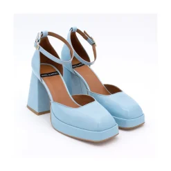 ANGEL ALARCON Anna - Zapatos De Piel Brillante Con Pulsera, Tacon Ancho Y Plataforma New