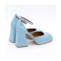 ANGEL ALARCON Anna - Zapatos De Piel Brillante Con Pulsera, Tacon Ancho Y Plataforma New