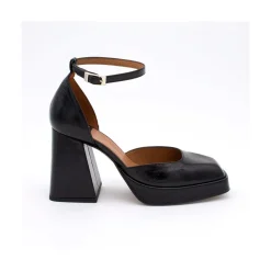 ANGEL ALARCON Anna - Zapatos De Piel Brillante Con Pulsera, Tacon Ancho Y Plataforma New