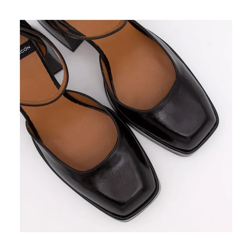 ANGEL ALARCON Anna - Zapatos De Piel Brillante Con Pulsera, Tacon Ancho Y Plataforma New
