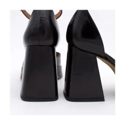 ANGEL ALARCON Anna - Zapatos De Piel Brillante Con Pulsera, Tacon Ancho Y Plataforma New