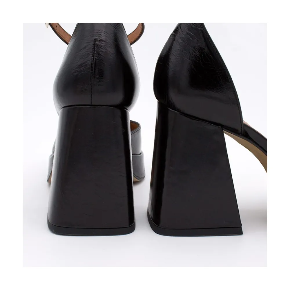 ANGEL ALARCON Anna - Zapatos De Piel Brillante Con Pulsera, Tacon Ancho Y Plataforma New