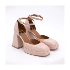 ANGEL ALARCON Anna - Zapatos De Piel Brillante Con Pulsera, Tacon Ancho Y Plataforma