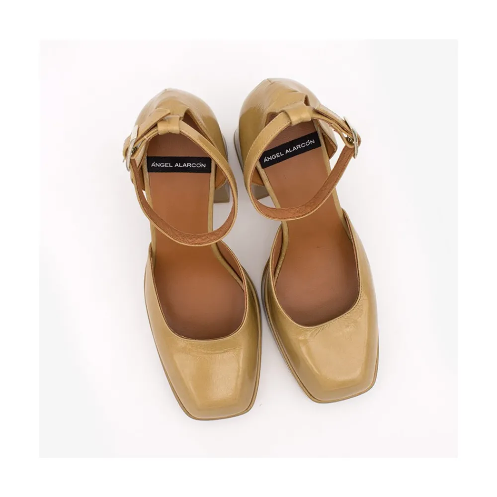 ANGEL ALARCON Anna - Zapatos De Piel Brillante Con Pulsera, Tacon Ancho Y Plataforma Online