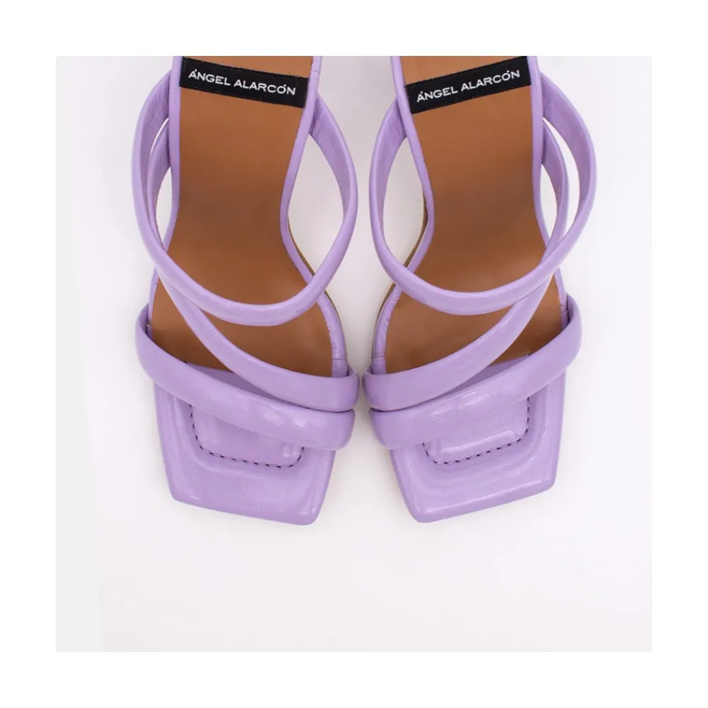 ANGEL ALARCON Cameron - Sandalias De Piel Brillante Con Tiras Anchas Acolchadas Y Tacon Alto New