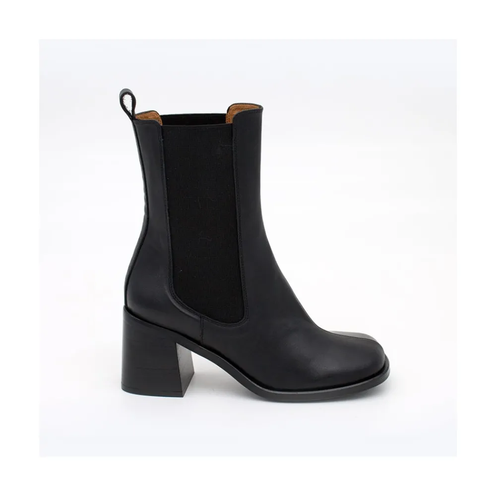 ANGEL ALARCON Garbo - Botines Chelsea De Piel Con Puntera Redonda Y Tacon Ancho Sale