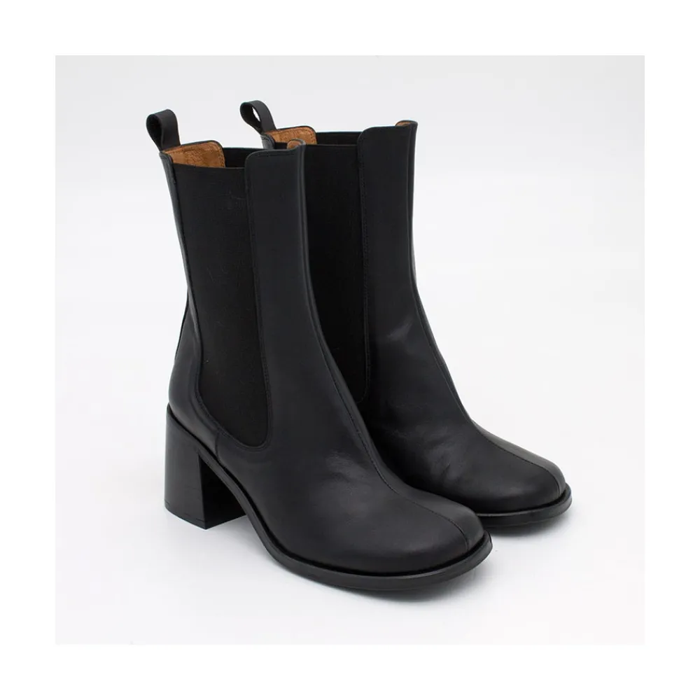 ANGEL ALARCON Garbo - Botines Chelsea De Piel Con Puntera Redonda Y Tacon Ancho Sale