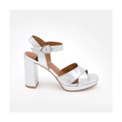 ANGEL ALARCON Helleny - Sandalias Metalizadas Con Plataforma Y Tacon Ancho Best