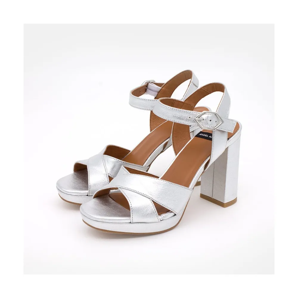 ANGEL ALARCON Helleny - Sandalias Metalizadas Con Plataforma Y Tacon Ancho Best