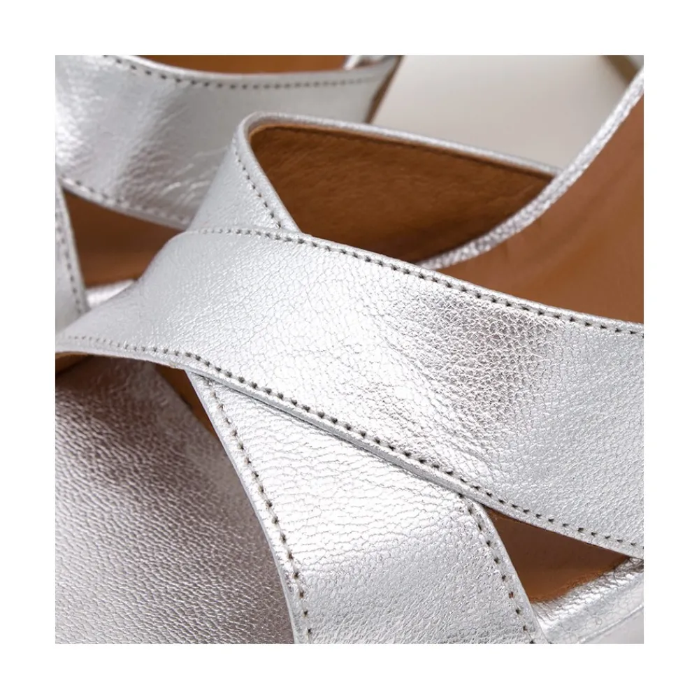 ANGEL ALARCON Helleny - Sandalias Metalizadas Con Plataforma Y Tacon Ancho Best