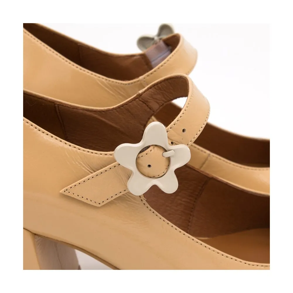 ANGEL ALARCON Jett Flower - Zapatos Mary Jane Con Hebilla De Flor Y Tacon Ancho Hot