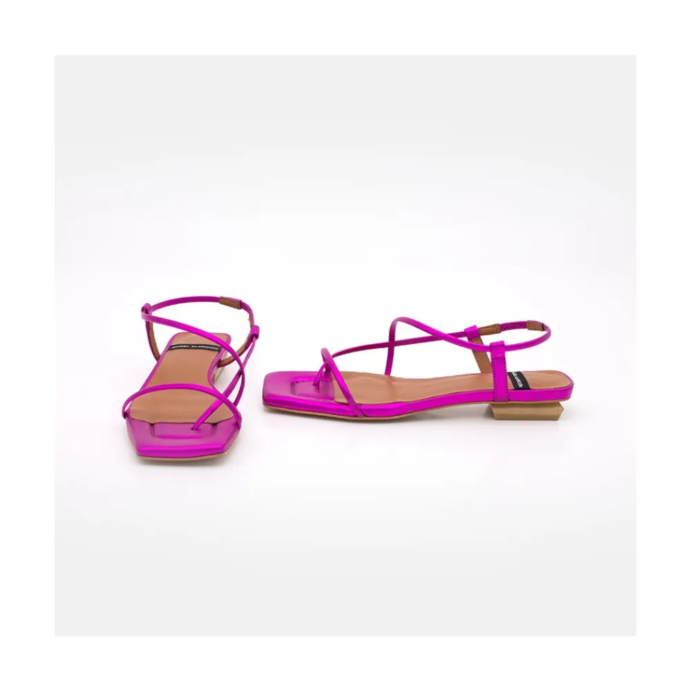 ANGEL ALARCON Julie - Sandalias De Dedo Planas De Tiras Minimalistas Metalizadas Discount