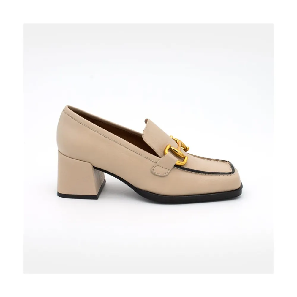 ANGEL ALARCON Kiski - Mocasin De Piel Con Tacon Ancho Y Adorno Metalico Sale
