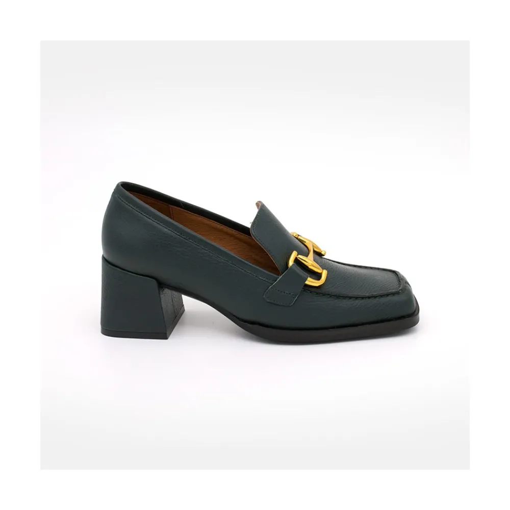 ANGEL ALARCON Kiski - Mocasin De Piel Con Tacon Ancho Y Adorno Metalico Online