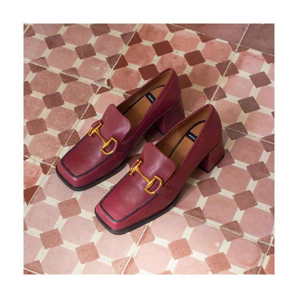 ANGEL ALARCON Kiski - Mocasin De Piel Con Tacon Ancho Y Adorno Metalico Clearance