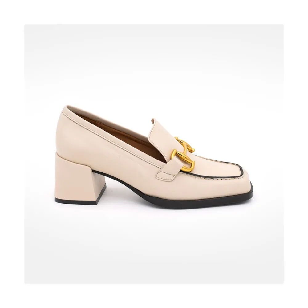 ANGEL ALARCON Kiski - Mocasin De Piel Con Tacon Ancho Y Adorno Metalico Sale