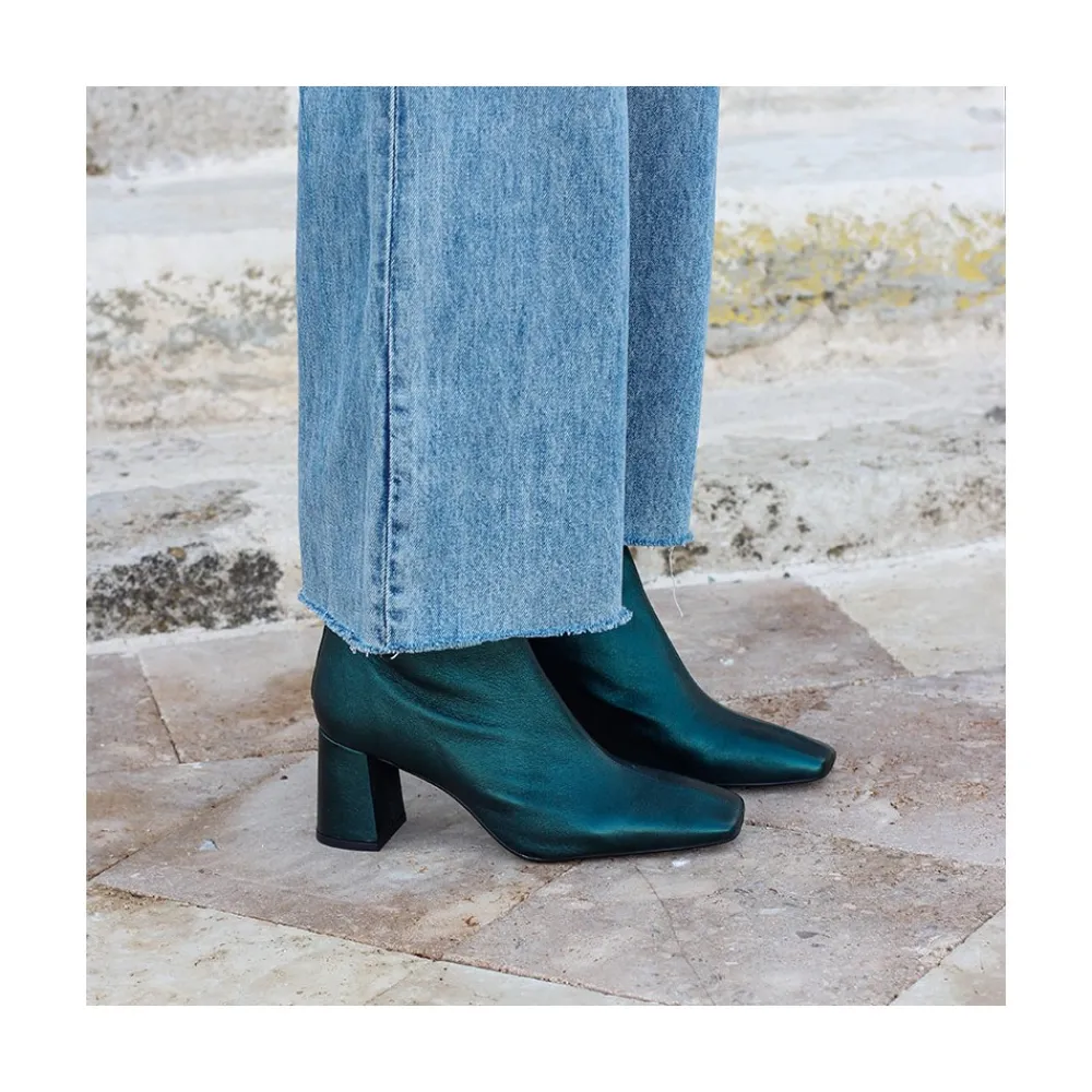 ANGEL ALARCON Lauryn - Botines Metalizados De Piel Con Tacon Ancho Discount