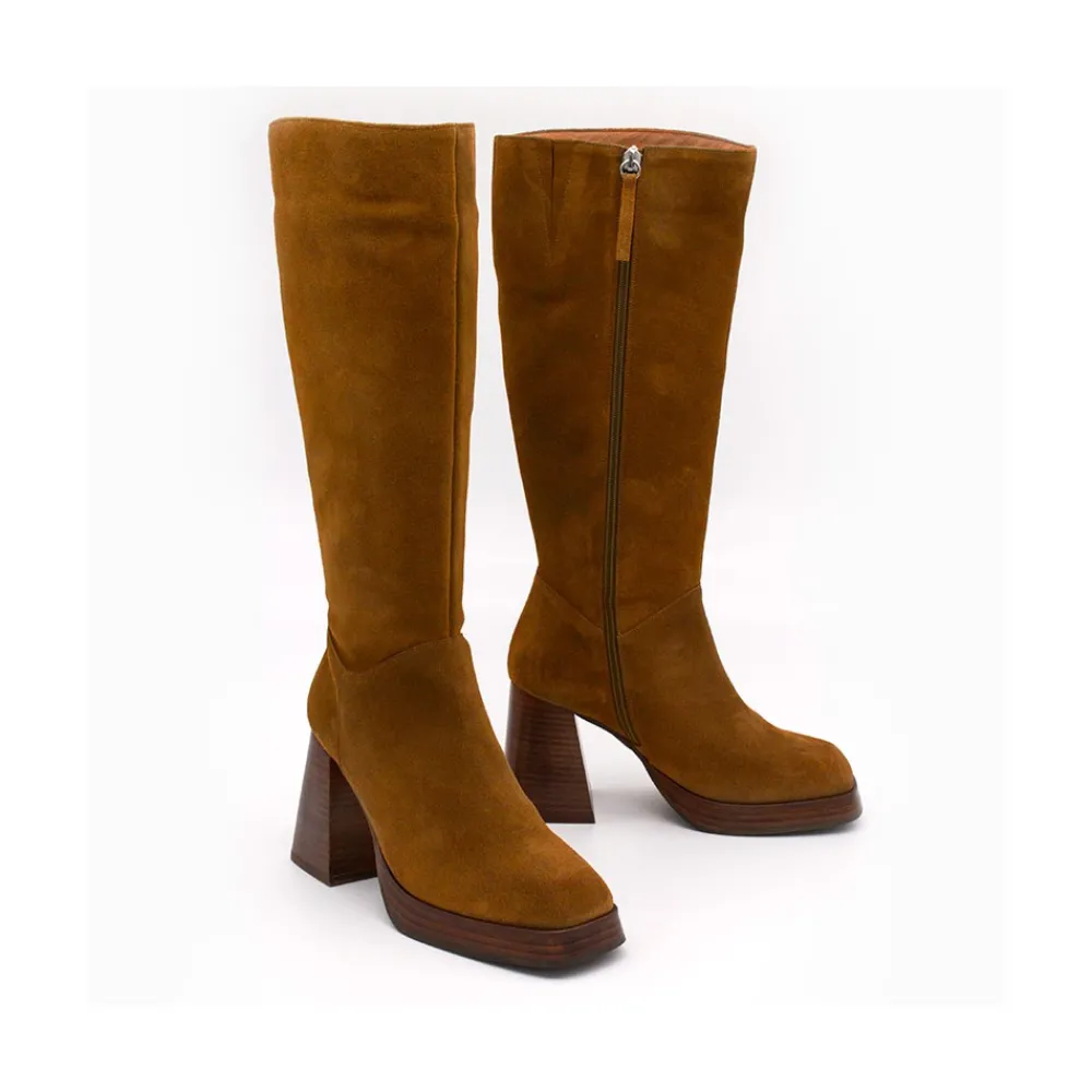ANGEL ALARCON Liberia - Bota Alta De Ante Con Tacon De Bloque Y Plataforma Outlet