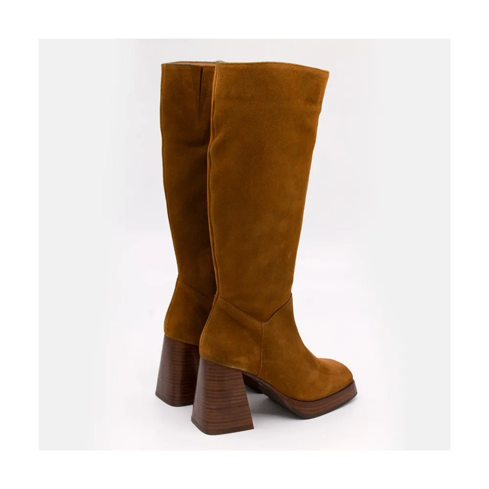 ANGEL ALARCON Liberia - Bota Alta De Ante Con Tacon De Bloque Y Plataforma Outlet