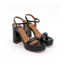 ANGEL ALARCON Mandy - Sandalia De Piel Brillante Con Tacon Ancho Y Plataforma New