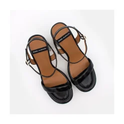 ANGEL ALARCON Mandy - Sandalia De Piel Brillante Con Tacon Ancho Y Plataforma New