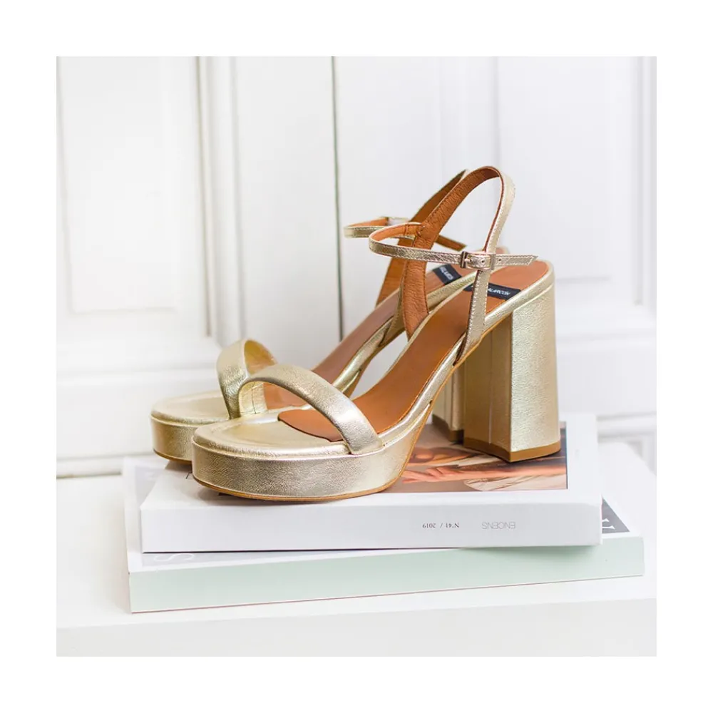 ANGEL ALARCON Mandy - Sandalia De Piel Con Tacon Ancho Y Plataforma Discount