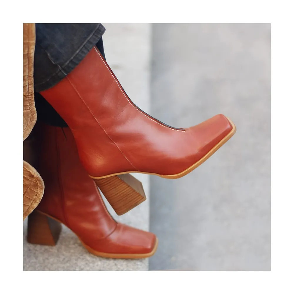 ANGEL ALARCON Motagua - Botas De Mujer De Piel Con Tacon De Bloque Robusto Discount