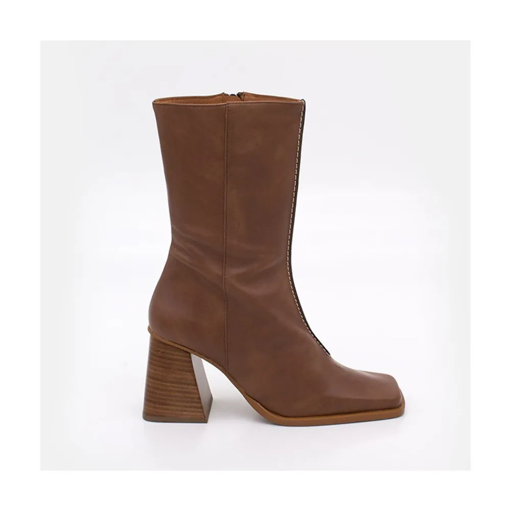 ANGEL ALARCON Motagua - Botas De Mujer De Piel Con Tacon De Bloque Robusto Best