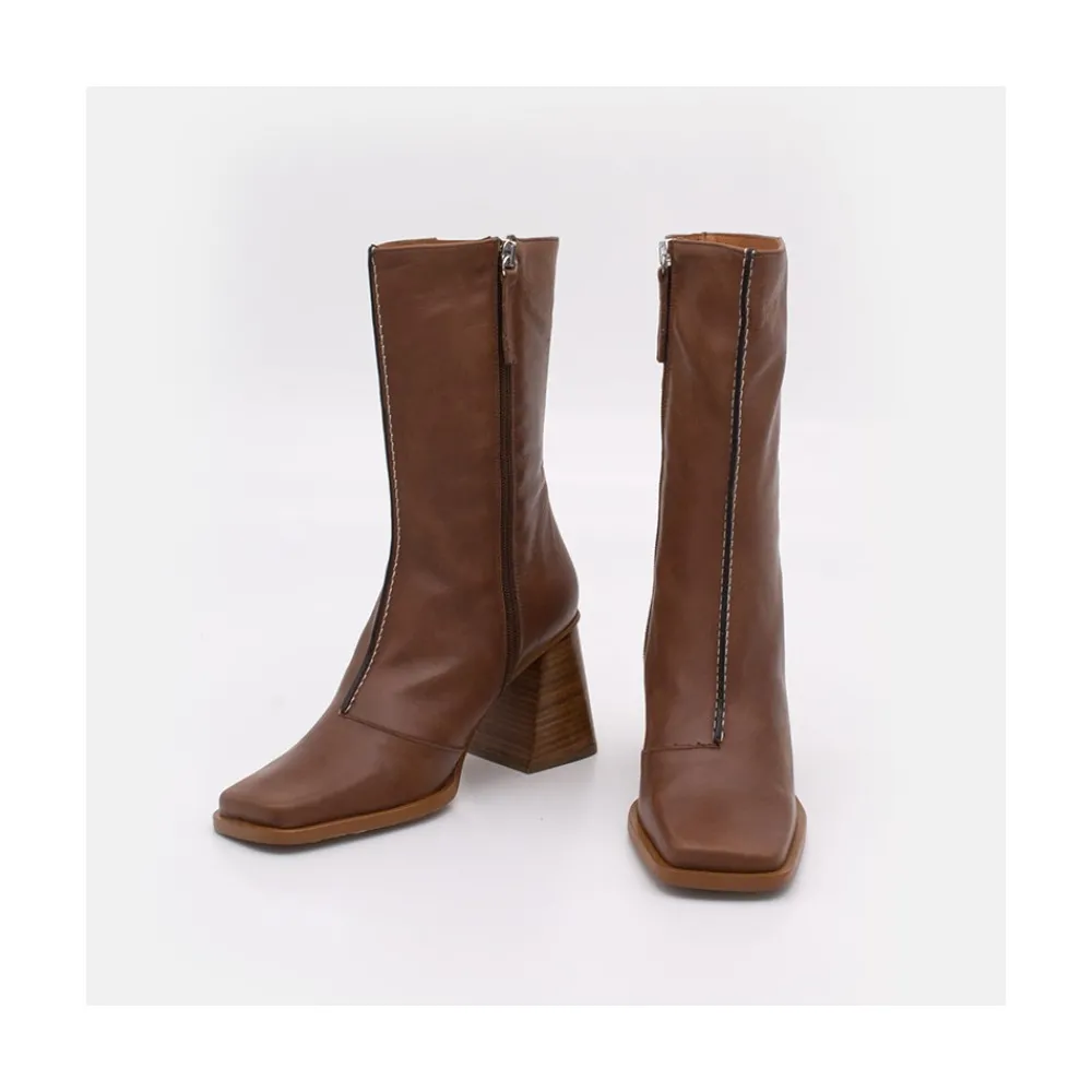 ANGEL ALARCON Motagua - Botas De Mujer De Piel Con Tacon De Bloque Robusto Best