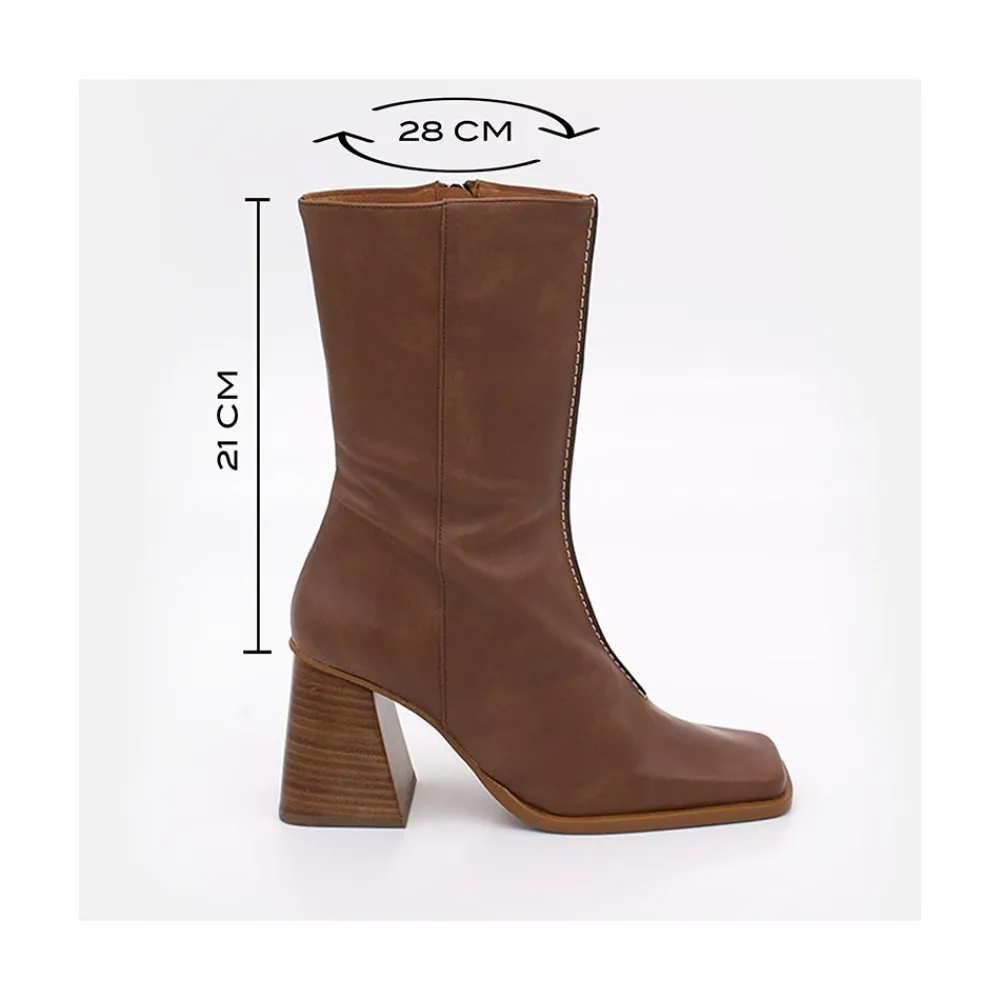 ANGEL ALARCON Motagua - Botas De Mujer De Piel Con Tacon De Bloque Robusto Best