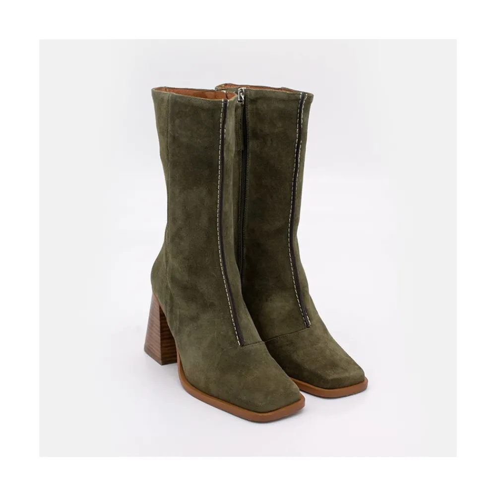 ANGEL ALARCON Motagua - Botas De Mujer De Ante Con Tacon De Bloque Robusto New