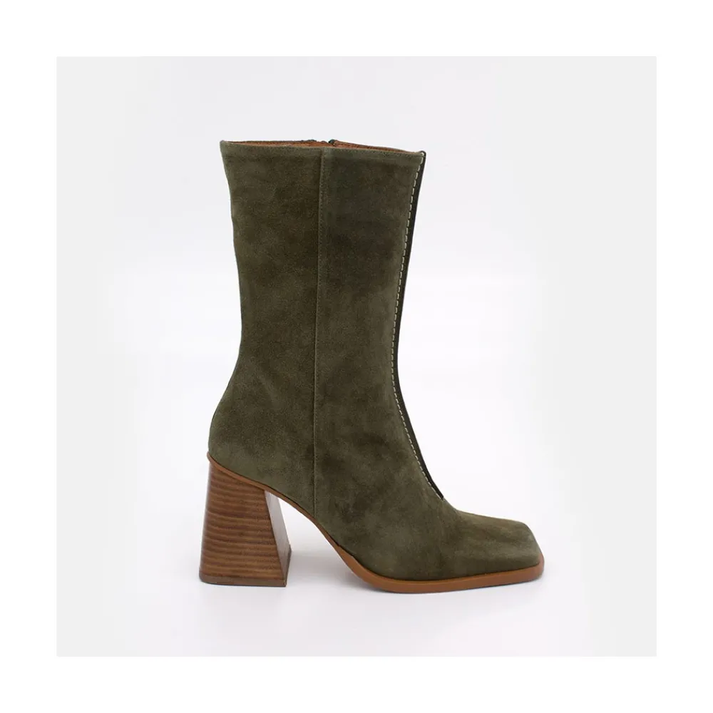 ANGEL ALARCON Motagua - Botas De Mujer De Ante Con Tacon De Bloque Robusto New
