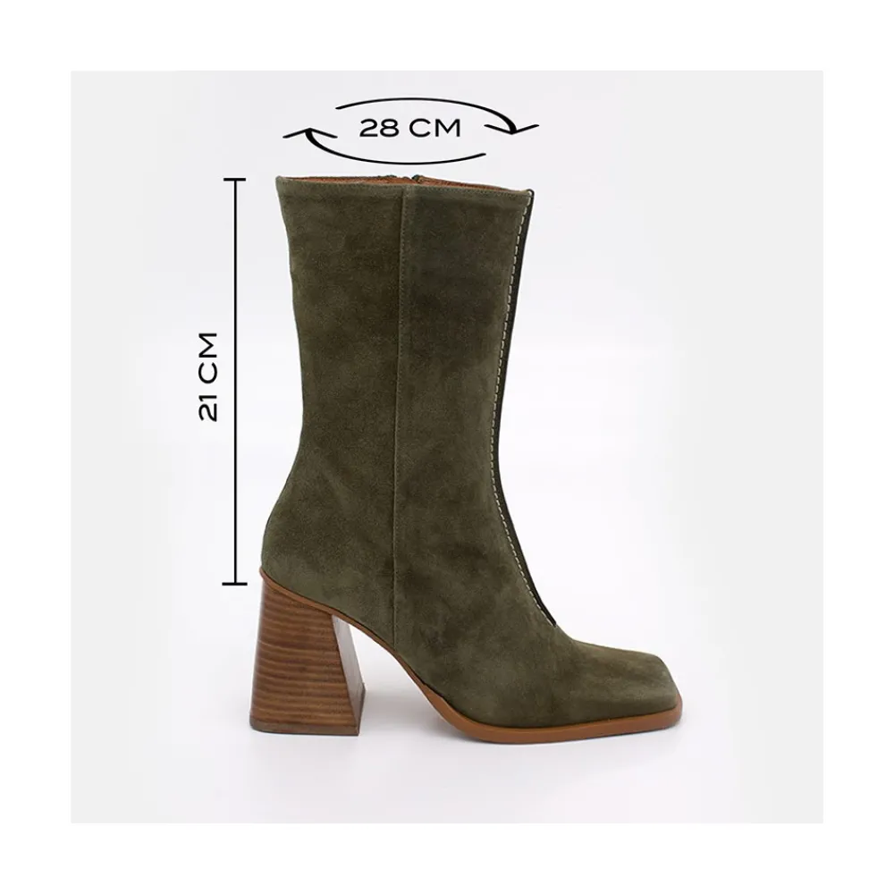 ANGEL ALARCON Motagua - Botas De Mujer De Ante Con Tacon De Bloque Robusto New