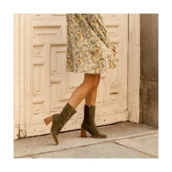 ANGEL ALARCON Motagua - Botas De Mujer De Ante Con Tacon De Bloque Robusto New