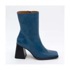 ANGEL ALARCON Oconnor - Botin De Piel Brillante Con Tacon Ancho Con Cremallera