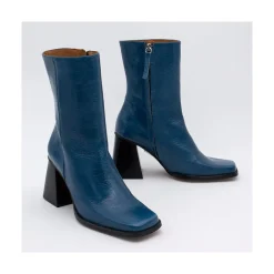 ANGEL ALARCON Oconnor - Botin De Piel Brillante Con Tacon Ancho Con Cremallera