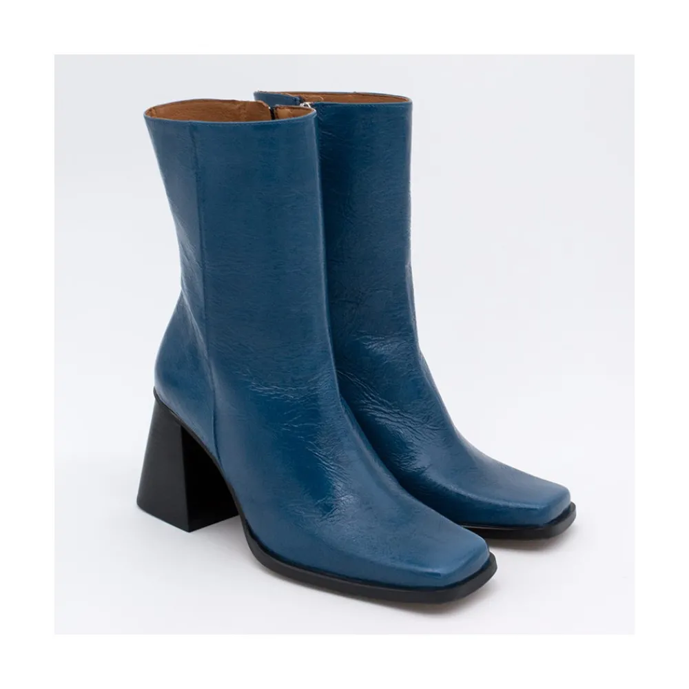 ANGEL ALARCON Oconnor - Botin De Piel Brillante Con Tacon Ancho Con Cremallera