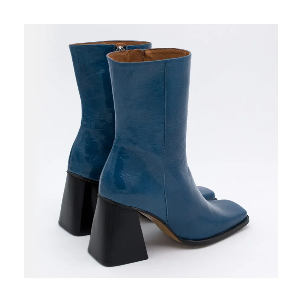 ANGEL ALARCON Oconnor - Botin De Piel Brillante Con Tacon Ancho Con Cremallera