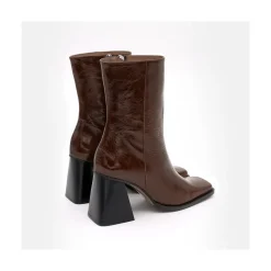 ANGEL ALARCON Oconnor - Botin De Piel Brillante Con Tacon Ancho Con Cremallera New