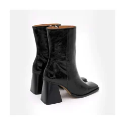 ANGEL ALARCON Oconnor - Botin De Piel Brillante Con Tacon Ancho Con Cremallera New