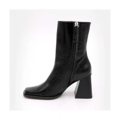 ANGEL ALARCON Oconnor - Botin De Piel Brillante Con Tacon Ancho Con Cremallera New