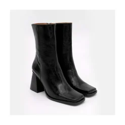 ANGEL ALARCON Oconnor - Botin De Piel Brillante Con Tacon Ancho Con Cremallera New