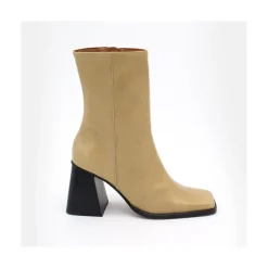 ANGEL ALARCON Oconnor - Botin De Piel Brillante Con Tacon Ancho Con Cremallera New